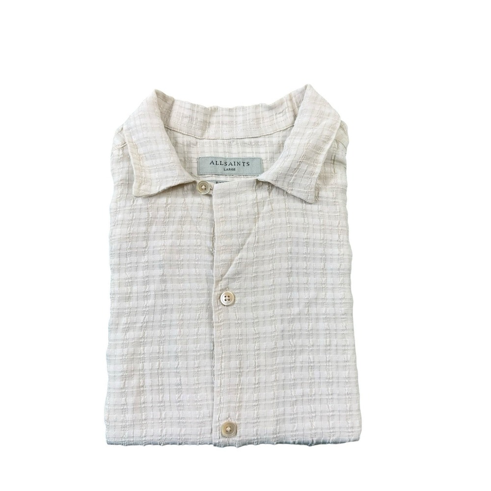 Allsaints Tan Madin Viscose S/S Men's Button Front Size Large Mint